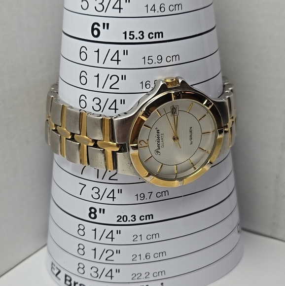 Precision Gruen Watch Mens 36mm Silver Gold Two Toned Date New Battery - Picture 6 of 11
